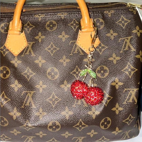 Cherry Rhinestone bedazzled bag charm purse keychain accessories - Picture 4 of 4